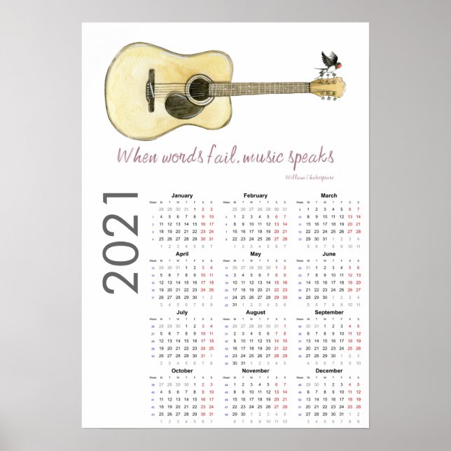 Guitar Calendar 2021 Poster (Front)