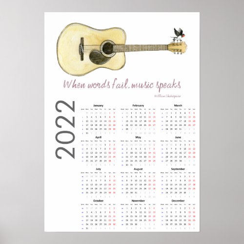 Guitar Calendar 2022 Poster