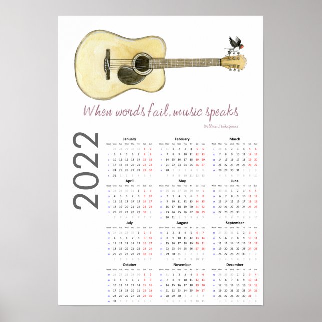 Guitar Calendar 2022 Poster (Front)