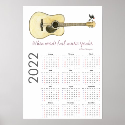 Guitar Calendar 2022 Poster