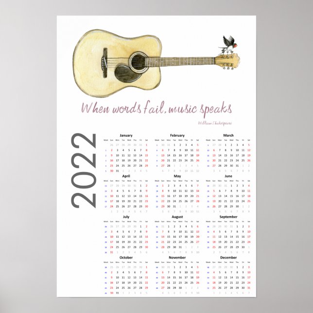 Guitar Calendar 2022 Poster (Front)