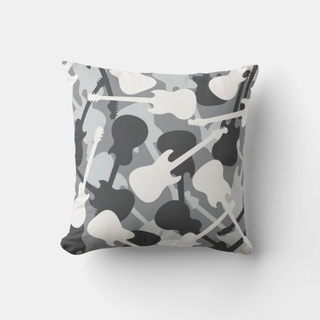 Guitar Camouflage (Gray) Throw Pillow (Front)