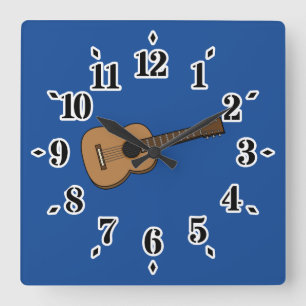 Guitar Cartoon Square Wall Clock