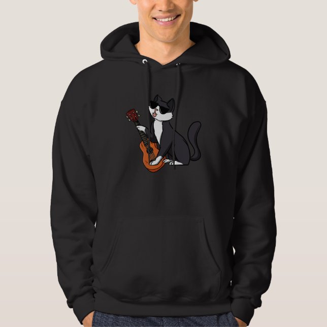 Guitar Cat Guitarist Electric Guitar Player Kitty Hoodie (Front)