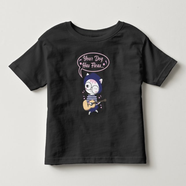 Guitar Cat Ukulele Player Kitten Dog Has Fleas Toddler T-shirt (Front)