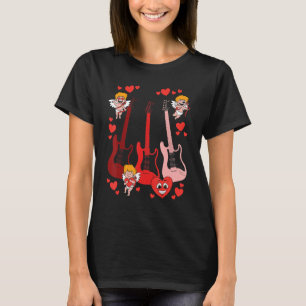 Guitar Cherub Hearts Valentines Day Cute Musician T-Shirt