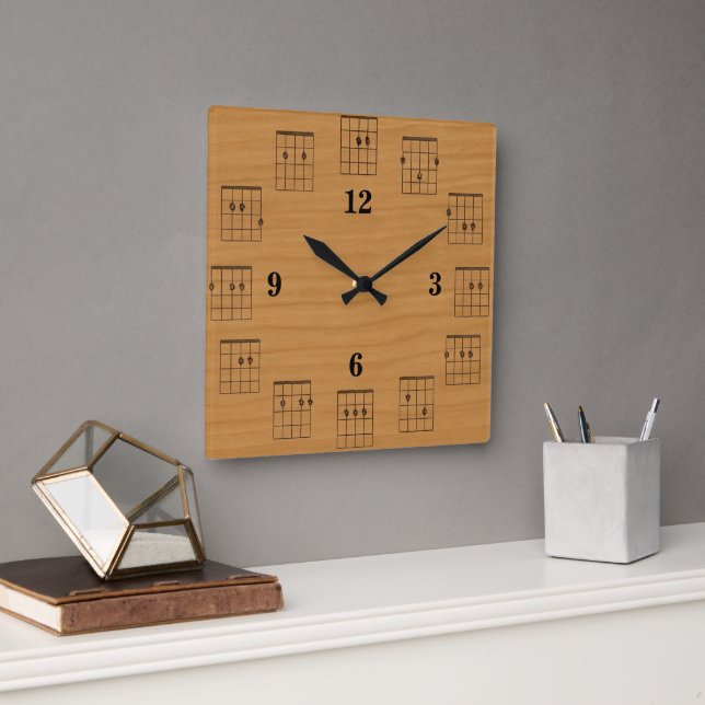 Guitar Chords Clock Face on Wood (Office)