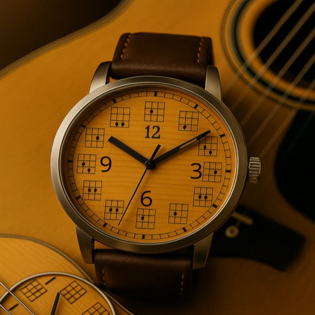 Guitar Chords Clock Face on Wood Watch (Creator Uploaded)
