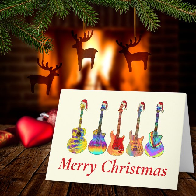 Guitar Christmas Funny Psychedelic Festive Music H Holiday Card (Guitar Merry Christmas music themed holiday card)