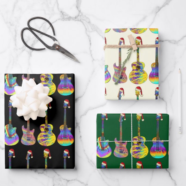 Guitar Christmas Funny Psychedelic Festive Music Wrapping Paper Sheets (Front)