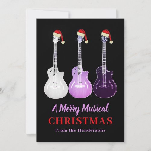 Guitar Christmas Merry Music Personalized Pink Holiday Card