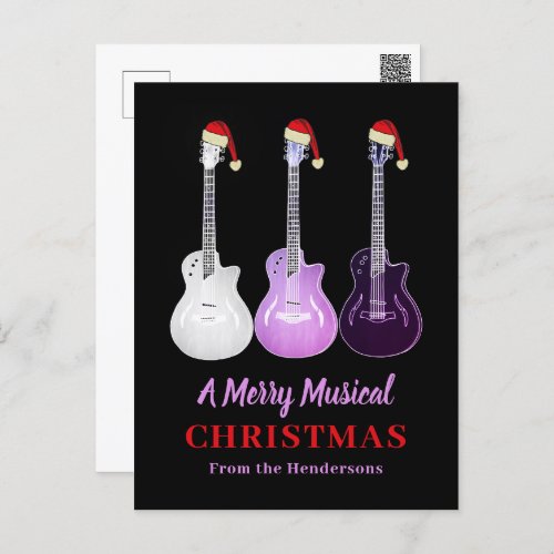 Guitar Christmas Merry Music Personalized Pink Holiday Postcard