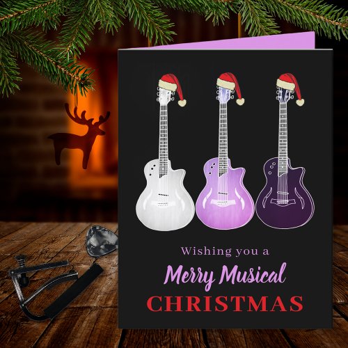 Guitar Christmas Merry Musical Pink Holiday Card