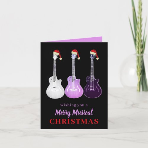 Guitar Christmas Merry Musical Pink Holiday Card
