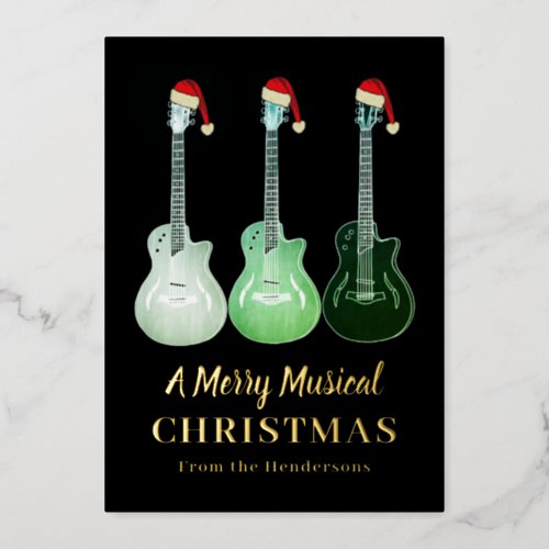 Guitar Christmas Personalized Gold Foil Holiday Card