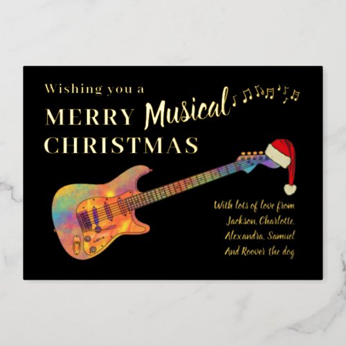 Guitar Christmas Personalized Gold Foil Holiday Card