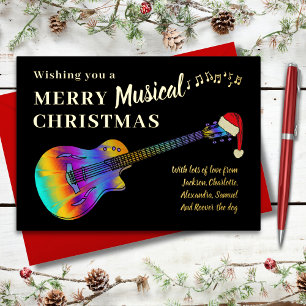 Guitar Christmas Personalized Gold Foil Holiday Card