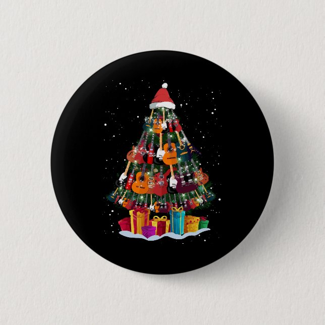 Guitar Christmas Tree Funny  Button (Front)