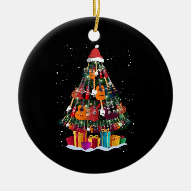 Guitar Christmas Tree Funny  Ceramic Ornament (Front)