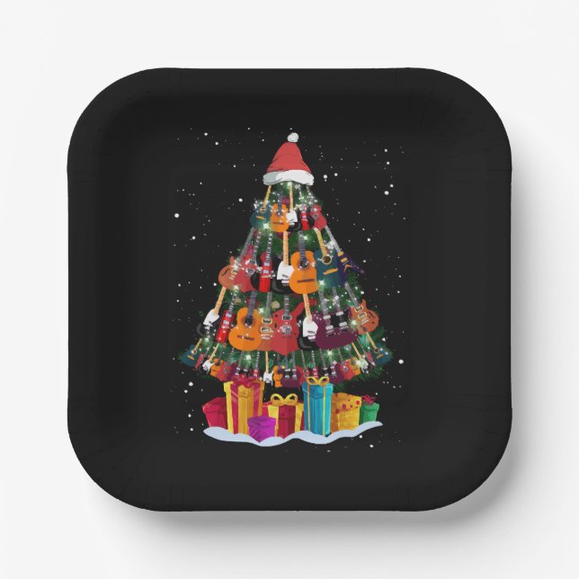 Guitar Christmas Tree Funny  Paper Plates (Front)