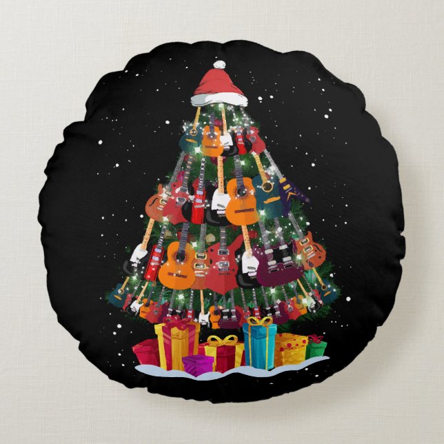 Guitar Christmas Tree Funny  Round Pillow (Front)