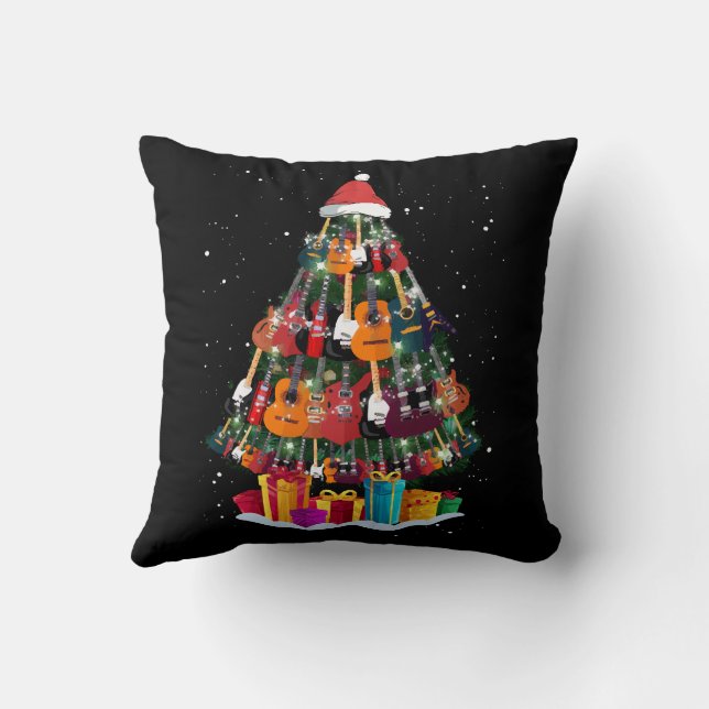 Guitar Christmas Tree Funny  Throw Pillow (Back)