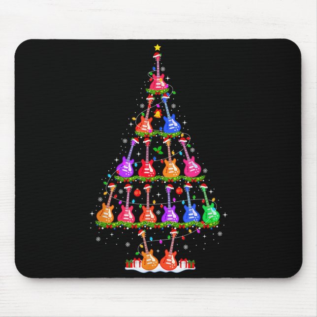 Guitar Christmas Tree Lights Funny Xmas Pajamas Gu Mouse Pad (Front)