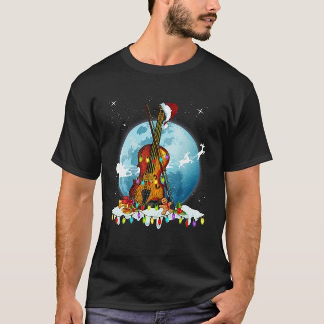 Guitar Christmas Tree Santa Hat Xmas Light Guitari T-Shirt (Front)