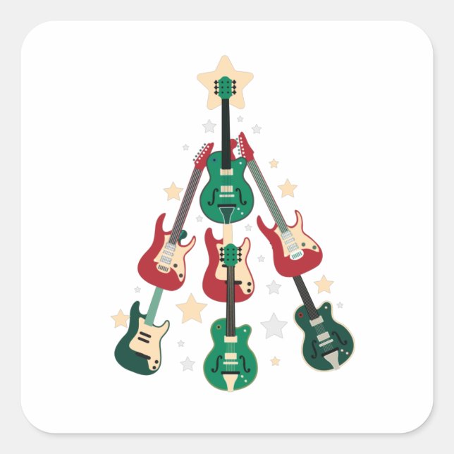 GUITAR CHRISTMAS TREE SQUARE STICKER (Front)