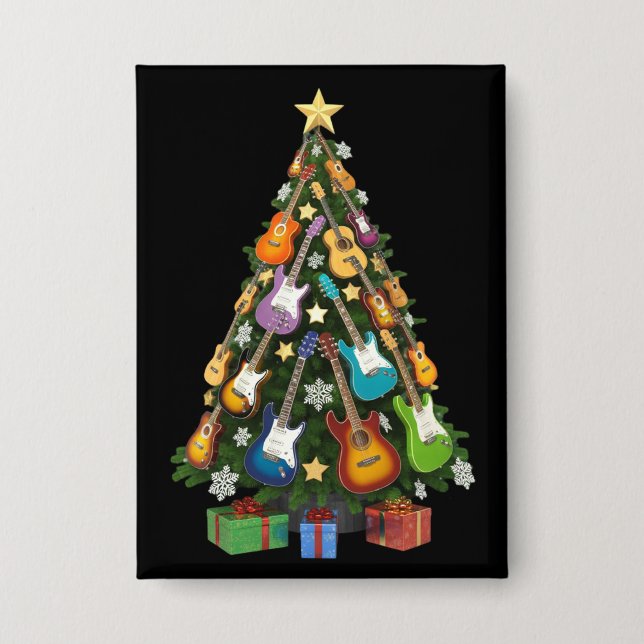 Guitar Christmas Tree Theater Musical Lover Merry  Button (Front)