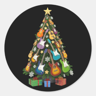 Guitar Christmas Tree Theater Musical Lover Merry Classic Round Sticker