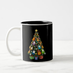 Guitar Christmas Tree Theater Musical Lover Merry  Two-Tone Coffee Mug
