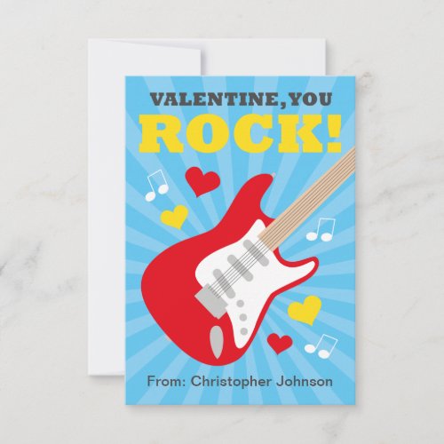 Guitar Classroom Valentine Cards for Kids