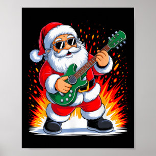 Guitar Clic Santa Playing Drums Funny Christmas Xm Poster