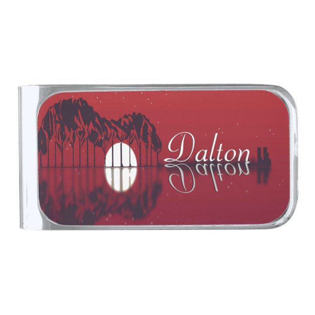 Guitar Cove Reflection Name  Silver Finish Money Clip (Front)