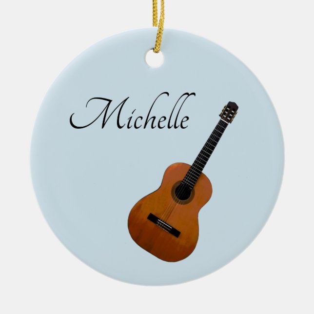 Guitar Custom Blue Christmas Ceramic Ornament (Front)