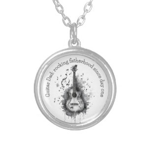 Guitar Dad personalized necklace. Father's Day Silver Plated Necklace