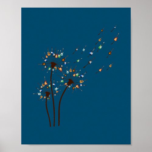 Guitar Dandelion Loves Music Guitarist Dandelion  Poster