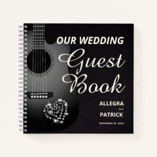 Guitar Diamond Heart Black Photo Wedding Guest Notebook