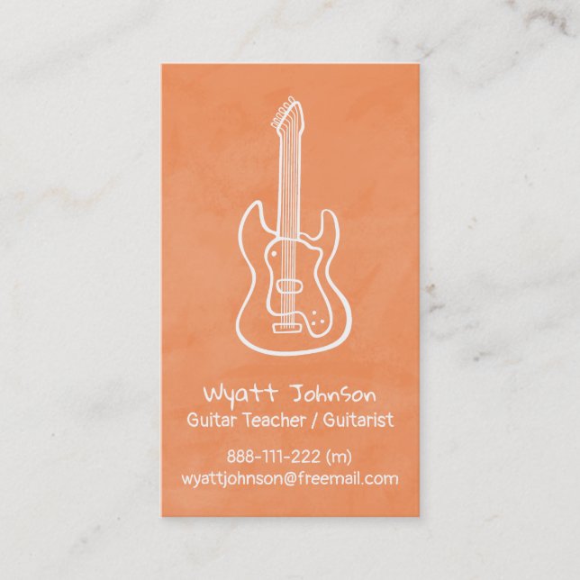 Guitar Doodle Guitarist Orange Business Cards (Front)