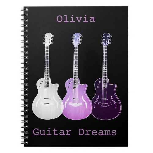 Guitar Dreams Pink Purple Pop Art Add Name Olivia Notebook