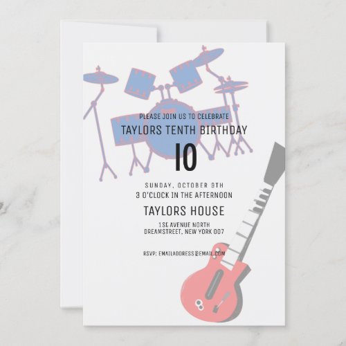 Guitar Drums Amp Music Birthday Party Invitation