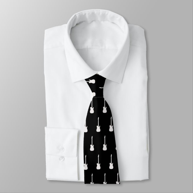 Guitar Electric silhouette Pattern Neck Tie (Tied)