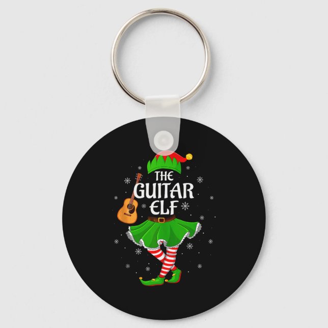 Guitar Elf Christmas Family Girls Women Elf Squad  Keychain (Front)