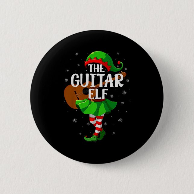 Guitar Elf Christmas Girls Women Elf Squad Xmas Fa Button (Front)