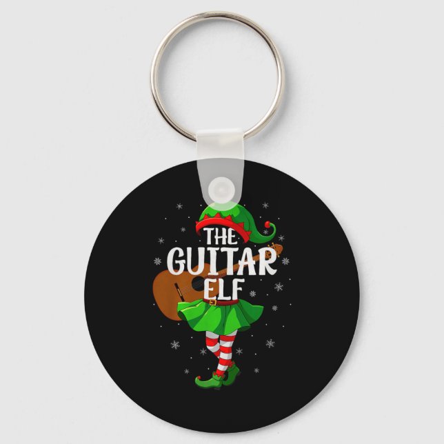 Guitar Elf Christmas Girls Women Elf Squad Xmas Fa Keychain (Front)