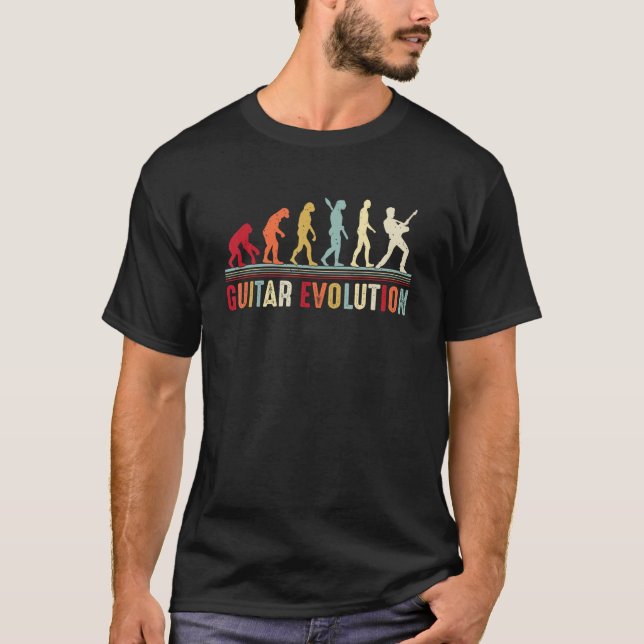 Guitar Evolution Funny Fathers & Retro Guitar Play T-Shirt (Front)