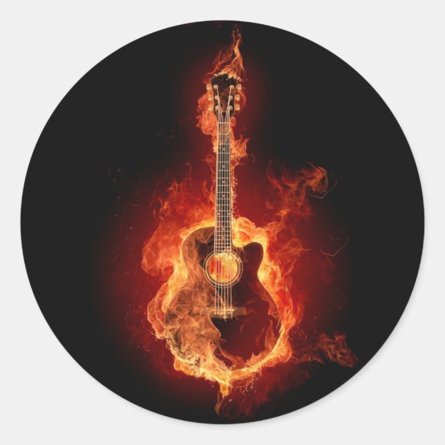 Guitar Flames Classic Round Sticker (Front)