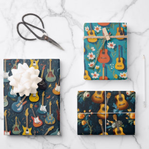 Guitar Floral Musical Instruments Guitars Wrapping Paper Sheets