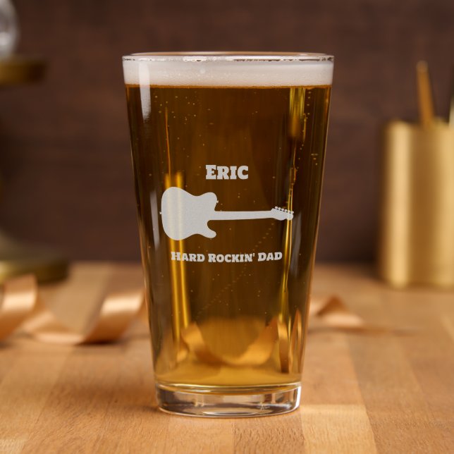 Guitar For a Hard Rockin' Dad Pint Glass (Party)
